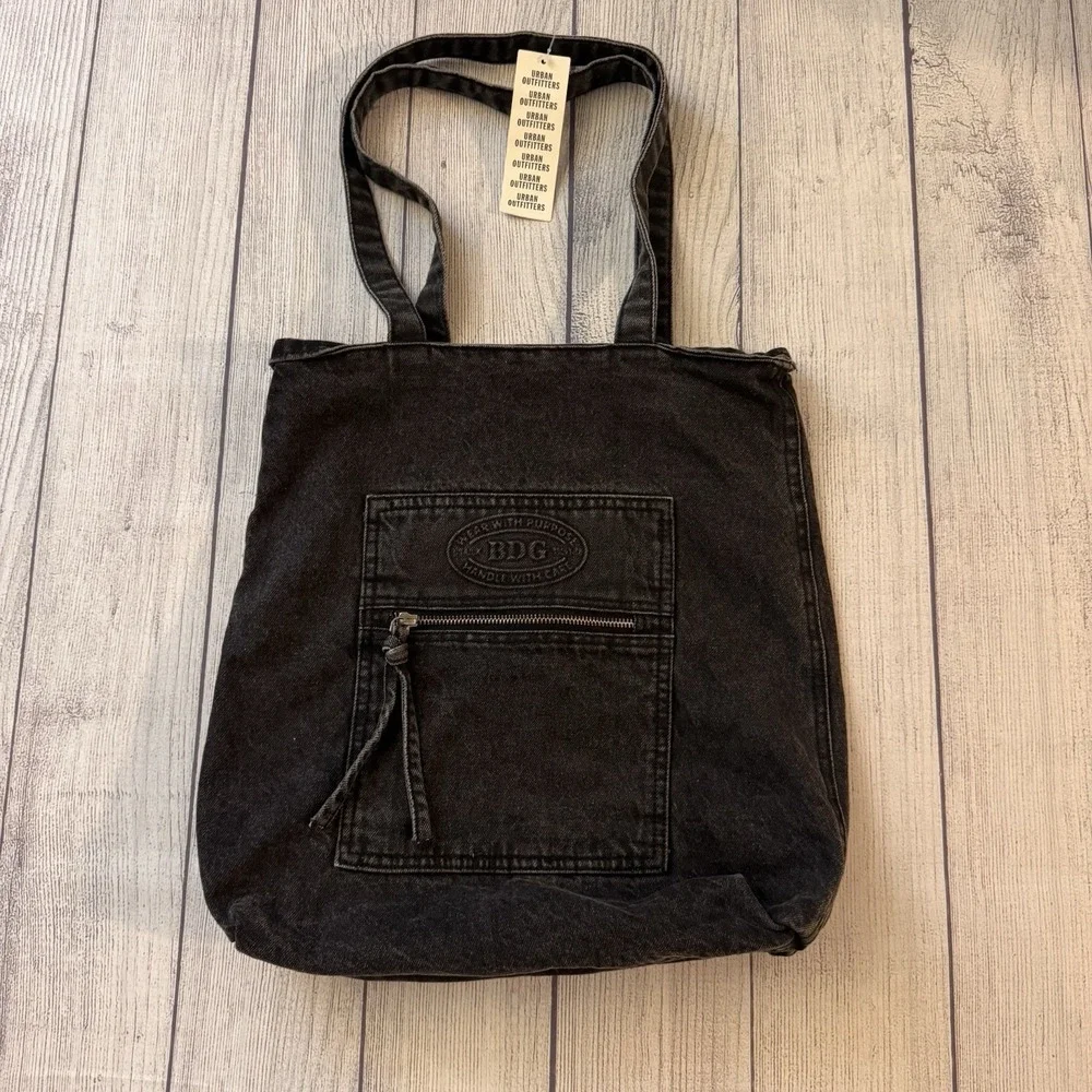 Urban Outfitters BDG Black Washed Denim Tote Bag Shoulder Purse NWT
